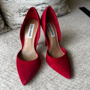 Steve Madden Varcityy Red Suede D'Orsay Pointed Toe Stiletto Heels SZ: 7M